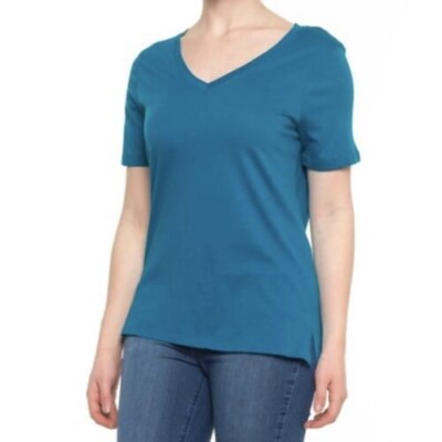 Eddie Bauer Women's V-Neck T-Shirt Short Sleeve Peacock Teal MSRP
