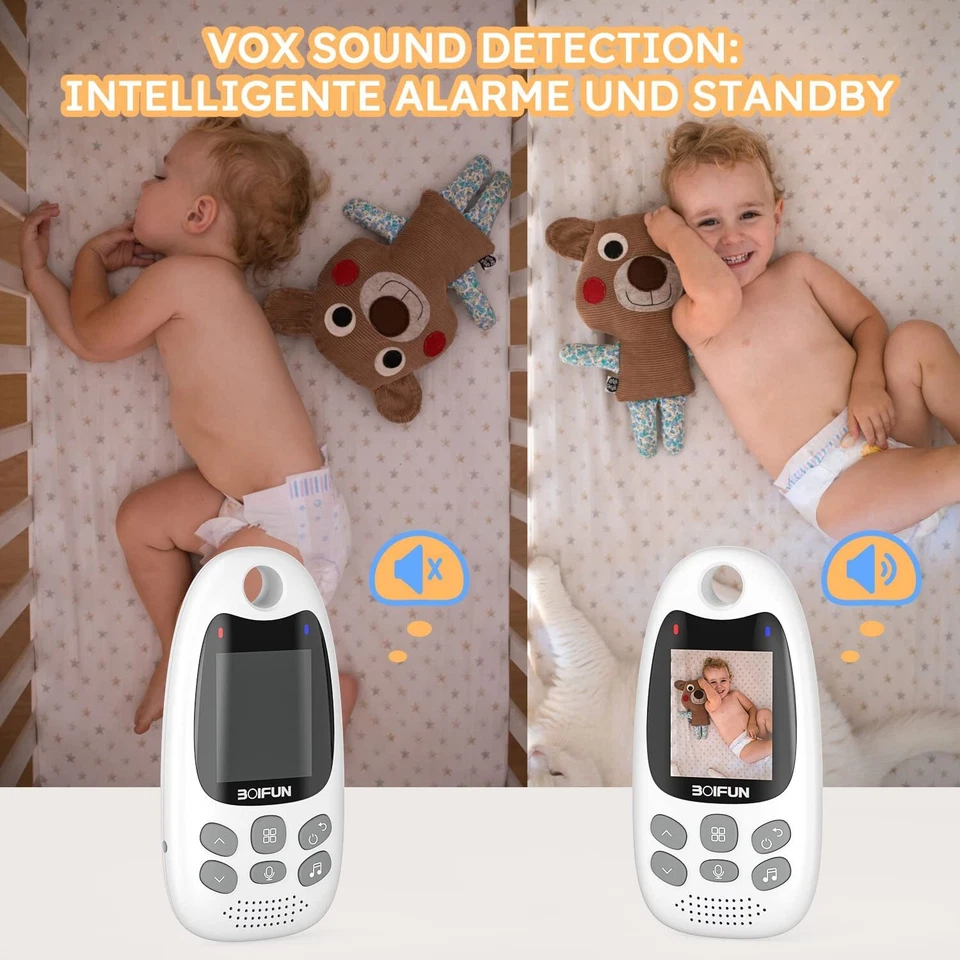 BOIFUN 2" Babyphone mit Kamera Tragbares Vox-Funktion Temperatursensor, Wecker - Bild 4 von 4
