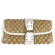 Straw Woven Wicker Clutch Fold Over Envelope Bag Purse Ivory Summer Beach Y2K