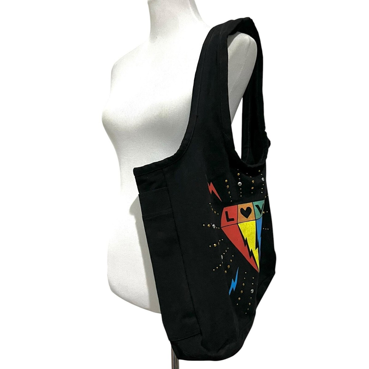 Lauren Moshi Tote Shoulder Bag Love Diamond Rainbow Black