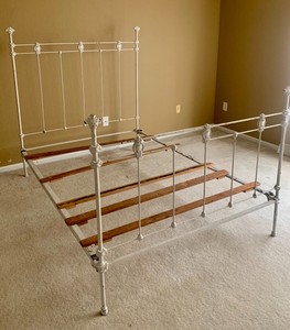 Antique Ornate Cast Iron Full Size Bed Frame Headboard Footboard