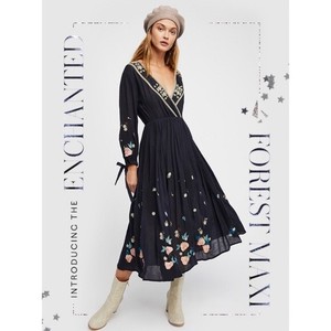 blue embroidered midi dress