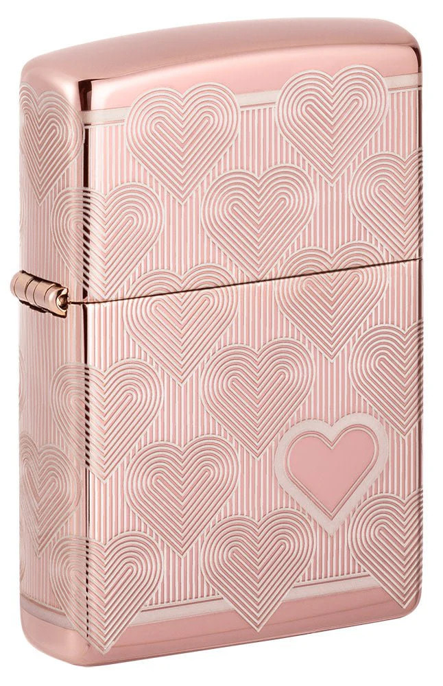 Zippo Rose Gold Lighter, Engraved 360 Degree Heart Design, 4