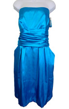 Davids Bridal Teal Satin Strapless Short Dress 20 Pockets Formal Prom Party