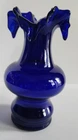 Fenton Cobalt Blue Glass Vase Ruffle Top Vintage Hand Blown Art