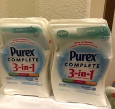 2 Purex Complete 3 In 1 Laundry Sheets Pure & Clean Hypoallergenic New