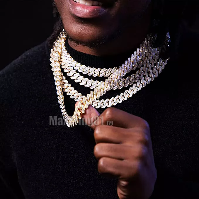 Hip Hop Iced Rapper Gold Plated Simulated Diamond Miami Cuban Chain Necklace