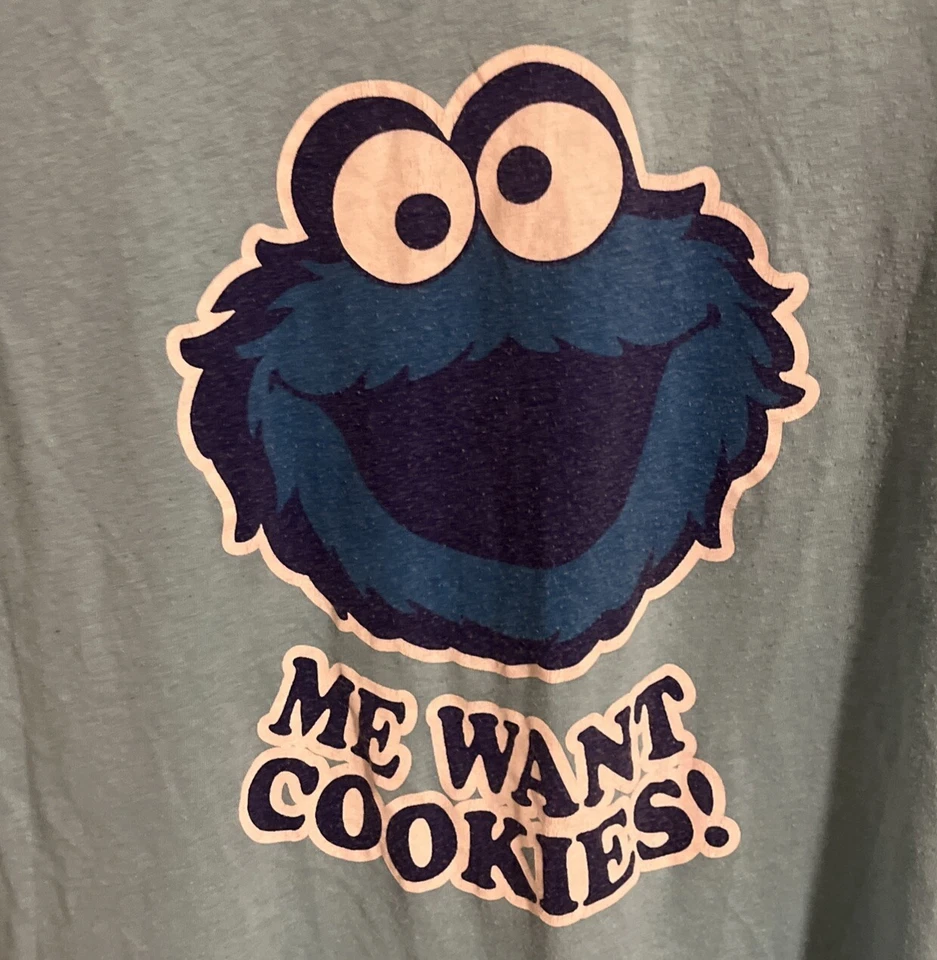 Camiseta Vintage Sesame Street Cookie Monster Mujer XL Manga Larga Azul Claro C1 Foto 2 de 4