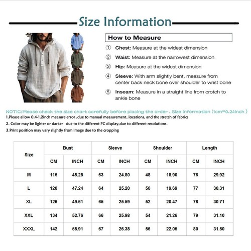 New Men's Cotton Linen Hoodies Drawstring Button Hooded Swaeatshirts T Shirts To - Picture 38 of 38