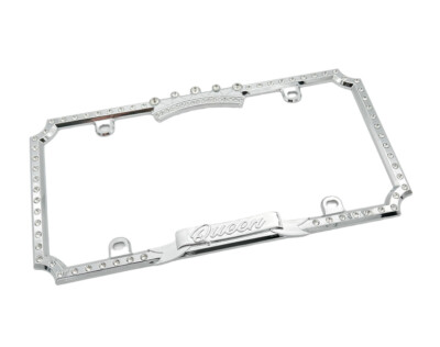 Chrome Queen Bling License Plate Frame w/ Clear Diamond Crystals