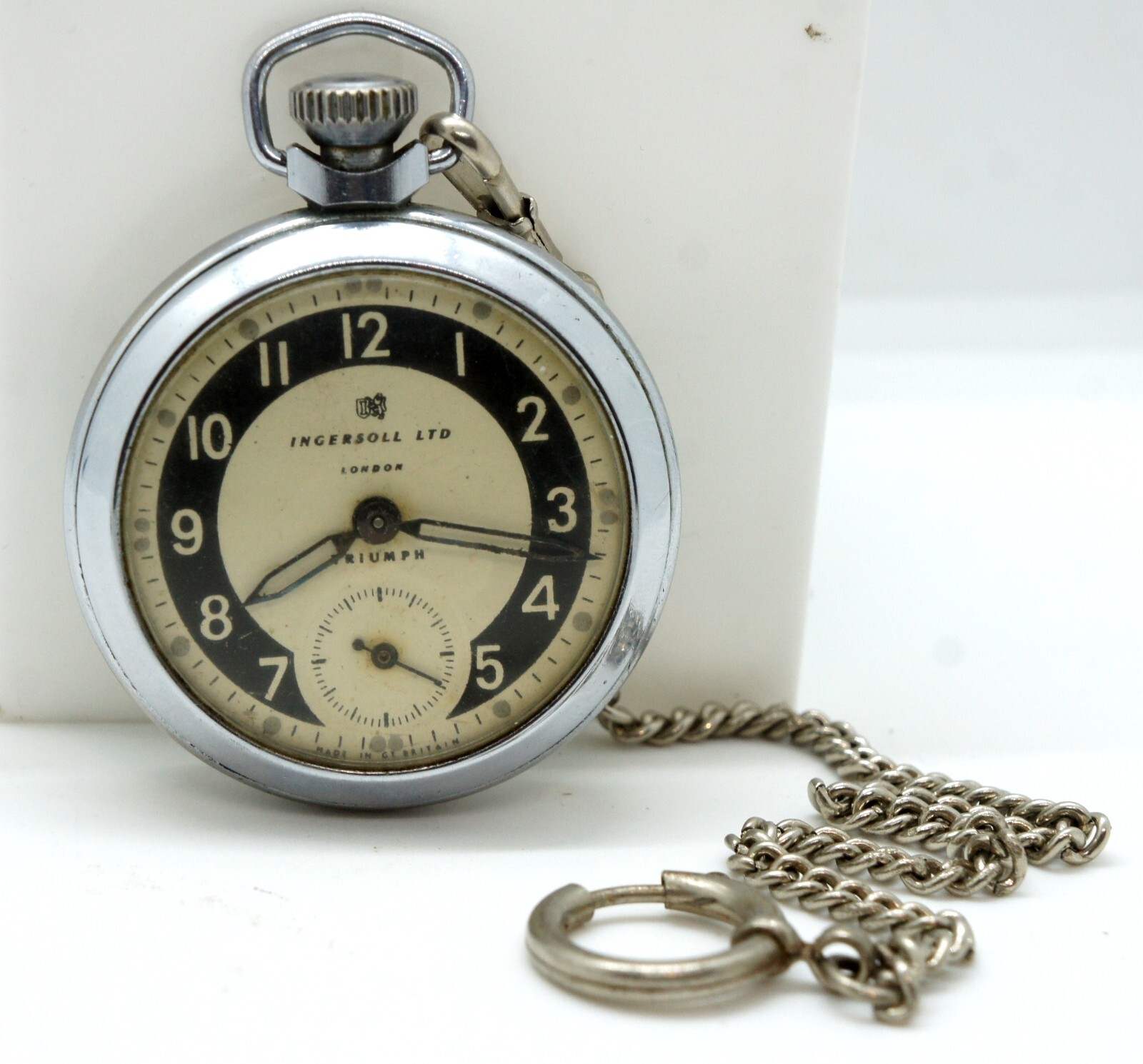INGERSOL TRIUMPH LONDON MEN'S WIND UP OF POCKET WATCH SILVER TONE EXC WORKING