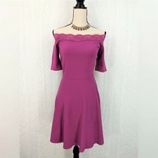 Decree Cocktail Dress Junior Medium Fuchsia Pink Off Shoulder Short Sleeve Lace