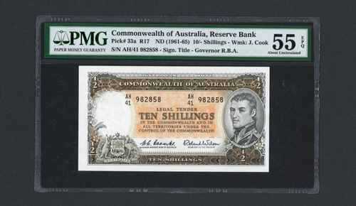 AUSTRALIEN Banknote P33a, nd (1961-65), 10 Schilling PMG 55 EPQ