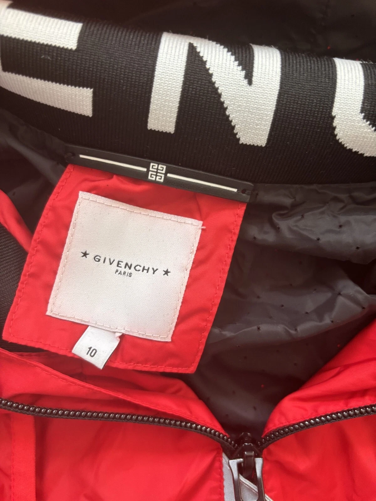 Givenchy Giacca Pista Ragazzo Manica Lunga Cappuccio Zip Anteriore Cotone Rosso Taglia 10