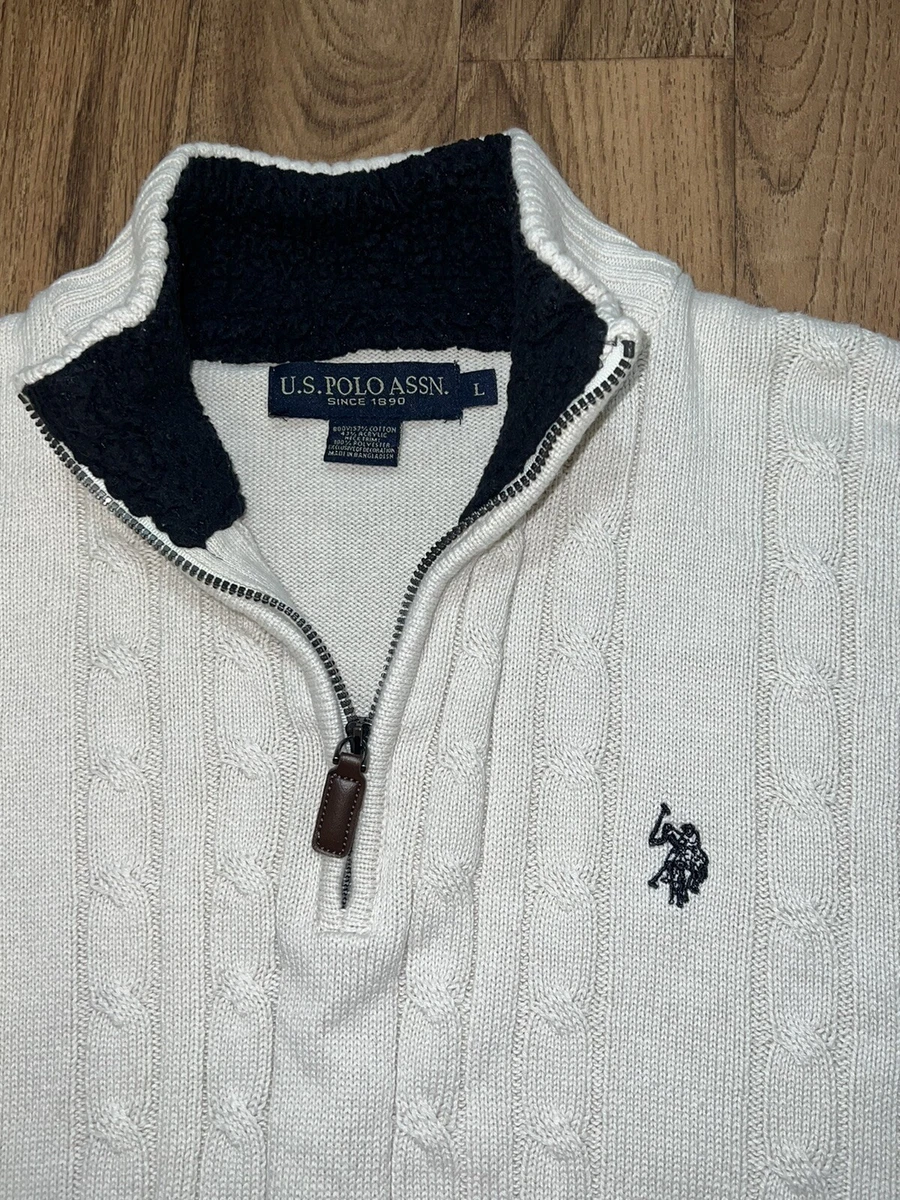 Vtg Polo Ralph Lauren Lambs Wool Rope Cable Half-Zip Knit Sweater Pullover  L Men