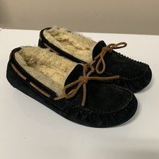 UGG Dakota Moccasin Slippers 5612 Black Brown Suede Leather Sherpa Lined 6 US