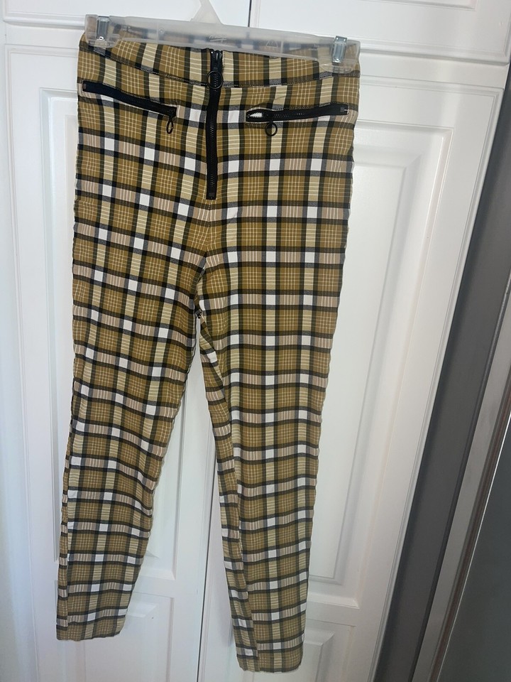 Urban Outfitters Susie Yellow Plaid Pants High Waist Zip Front Size 4