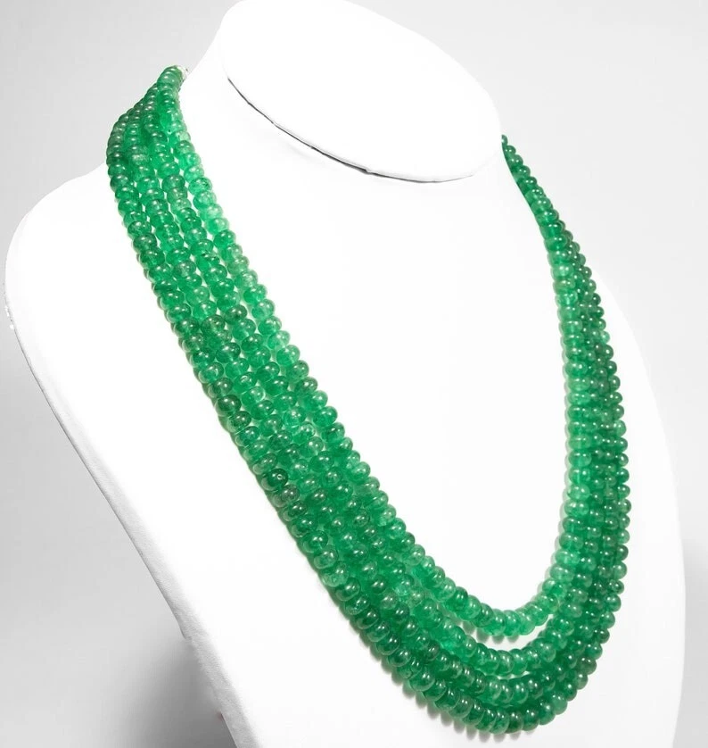 Natürliche grüne Erdbeere Smaragd Rondelle Edelstein Perlen 3 Stränge geschic... - Bild 4 von 4