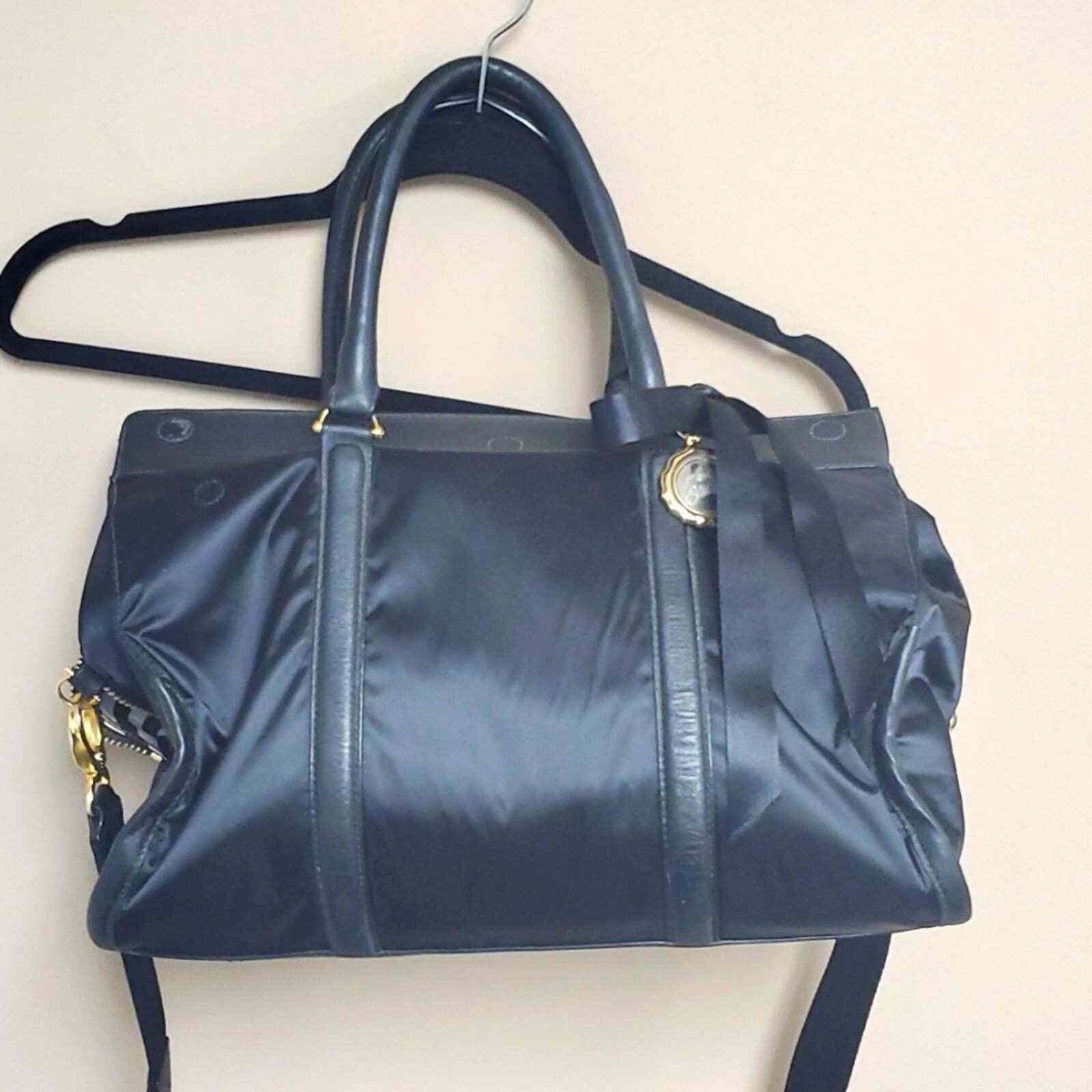 HENRI BENDEL Black Satin/Leather Duffle 