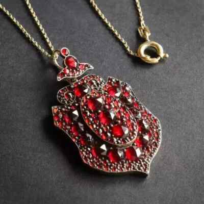 Antique Rose Cut Bohemian Garnet Shield Pendant 4.00Ct 14K Yellow Gold Plated