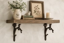 2 Rustic Antique Brown Cast Iron Tree Branch Shelf Brackets 7.19&rdquo; X 6.5&rdquo;