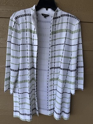 MISOOK Jacket Cardigan Textured White Black Green Women s Size Large