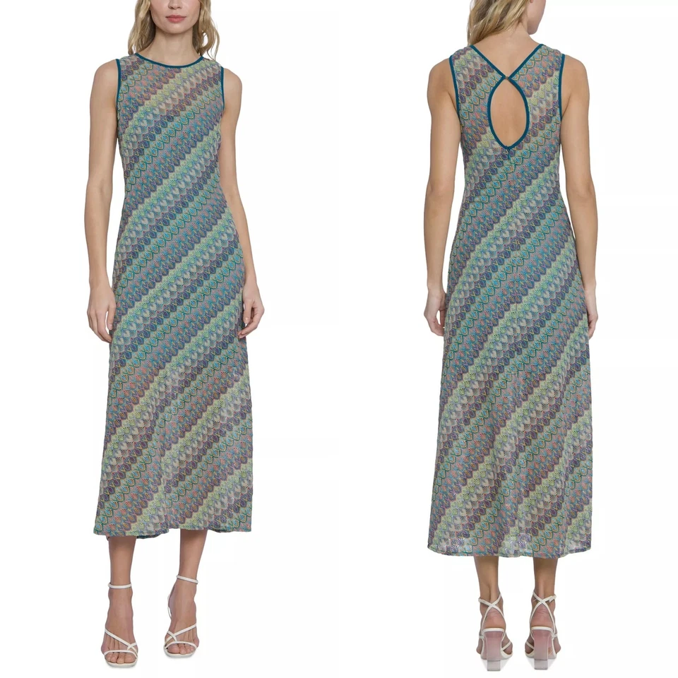 Maxi Vestido Donna Morgan Para Mujer Sin Mangas Crochet Talla 10 Arco Iris Tejido Abierto Foto 2 de 4