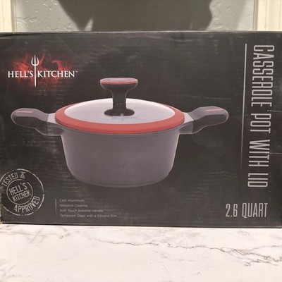 Hell s Kitchen Casserol Pot W/Glass Lid 2.6 Qtr  Cast Aluminum Nonstick Cooking