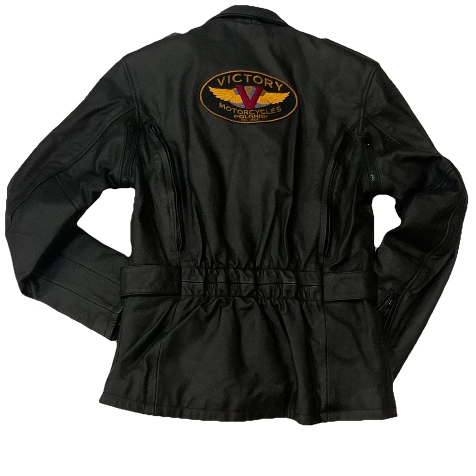 Chaqueta de moto Victory Polaris para mujer con cinturón y cremallera completa forrada de cuero negra S Foto 2 de 4