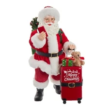 Kurt Adler Fabriche Christmas Figurines, Santa w/ Red Luggage, 10.5in (Set of 2)