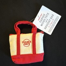 Trader Joe's Micro Tote Bag Canvas Grocery Bag Red CHRISTMAS LIMITED