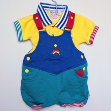 VTG Gymboree Turtle Bubble Overalls Shirt 2pc Set Rainbow Tag 90s Baby Newborn