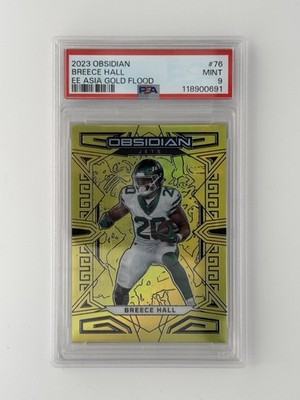 2023 Obsidian PSA 9 Breece Hall #76 Gold Flood Electric Etch /10