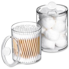 XIPENGKEJI 2 Pack Qtip Holder,Canister Apothecary Jar Set, Bathroom Jars with...