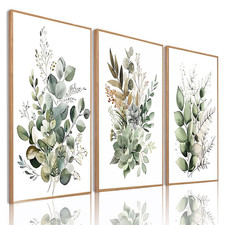 Bwodke Botanical Wall Art Plant Floral Watercolor Canvas Prints Set Of 3 Framed