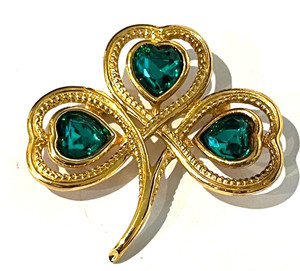 Authentic J.C. WALSH, DUBLIN, IRELAND GOLD PLATED SHAMROCK PIN 2" J022