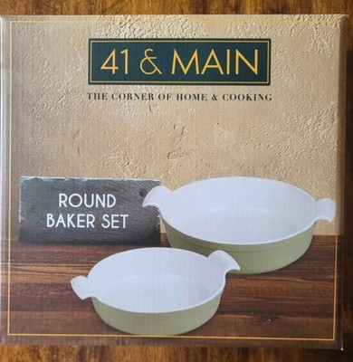 New 41 & Main, Round Baker Set Of 2 Stoneware Baking Dishes Mint Green 10'' & 8 