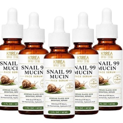 (PACK 5) Snail Mucin Facial Serum Lightweight Moisturizing Glow Serum 30ml