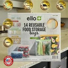 Ello 14 Reusable Food Storage Bags – Premium Eco-Friendly Leak-Proof Kitchen Set