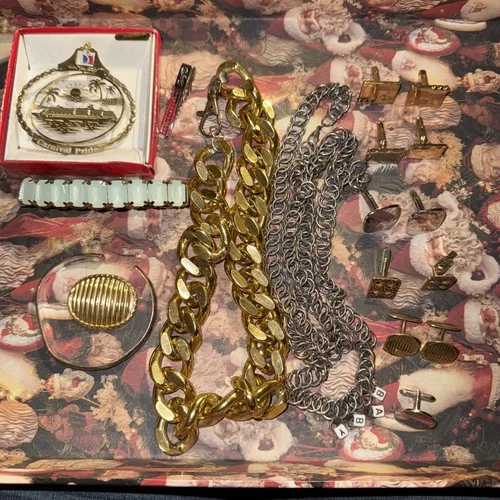 Vintage Lot Costume Jewelry Necklaces Bracelets Tack Cufflinks Gold Silver Tone