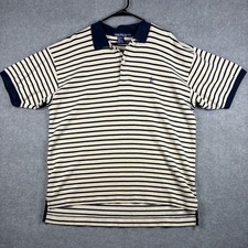Vintage Nautica Striped Polo Shirt Embroidered Logo XL Beige Navy Blue USA Made