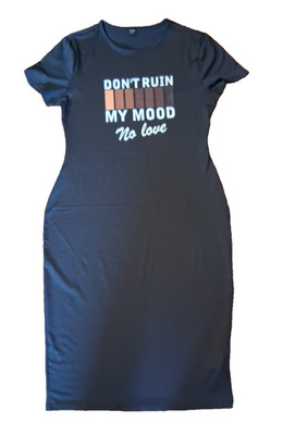 Women's Size XL Black ''DON'T RUIN MY MOOD, no love'' Cap Sleeve Stretch Dress
