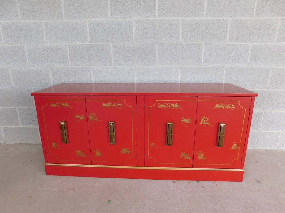 Chinoiserie Asiática Estilo Laca Roja Credenza 60"w Foto 3 de 4