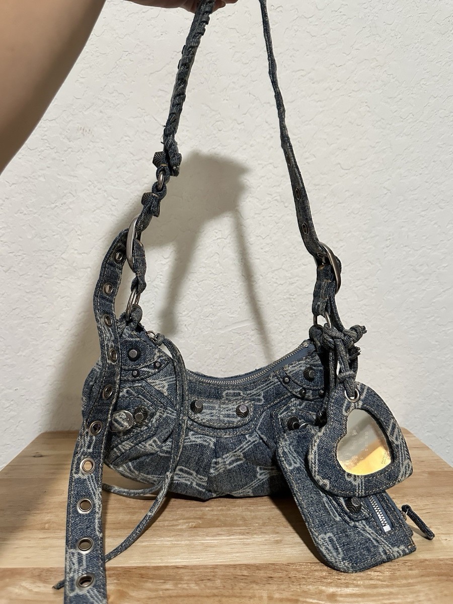 Balenciaga Le Cagole BB Monogram Denim Mini Shoulder Bag | eBay