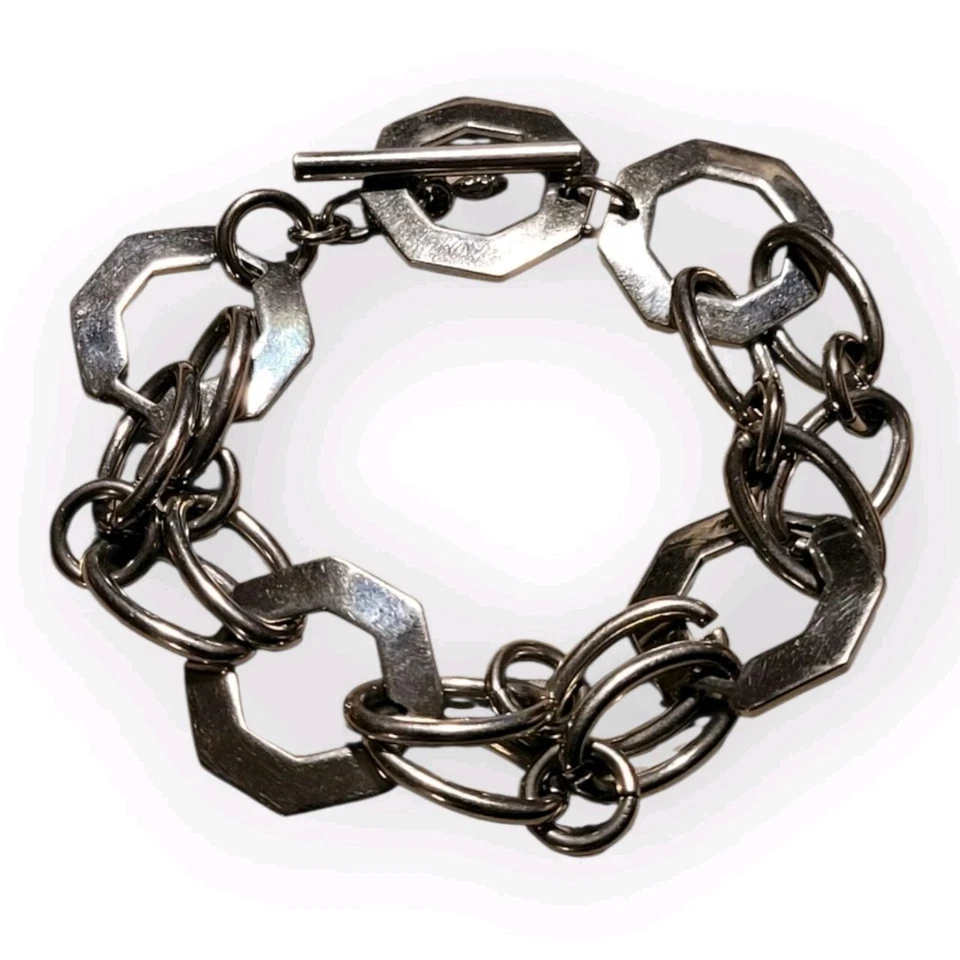 Octagon Bracelet Silver Tone Links Toggle Clasp Premier Design - Image 2 of 4