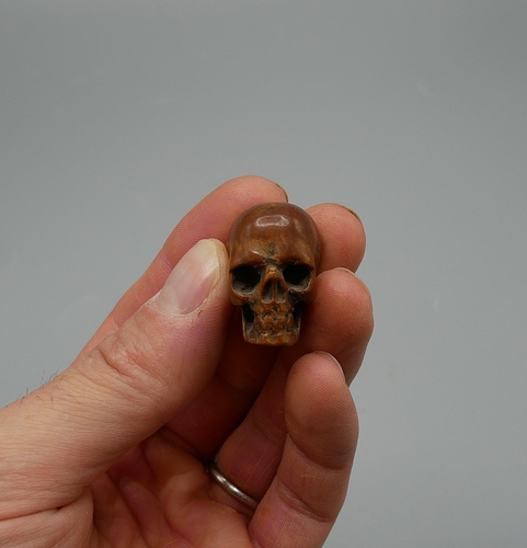 Vanité, Memento Mori en bois sculpté, Crâne, Perle de Chapelet, XVIIIème - Imagen 6 de 7