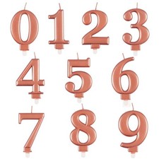 Metallic Rose Gold Number Cake Candles 0-9