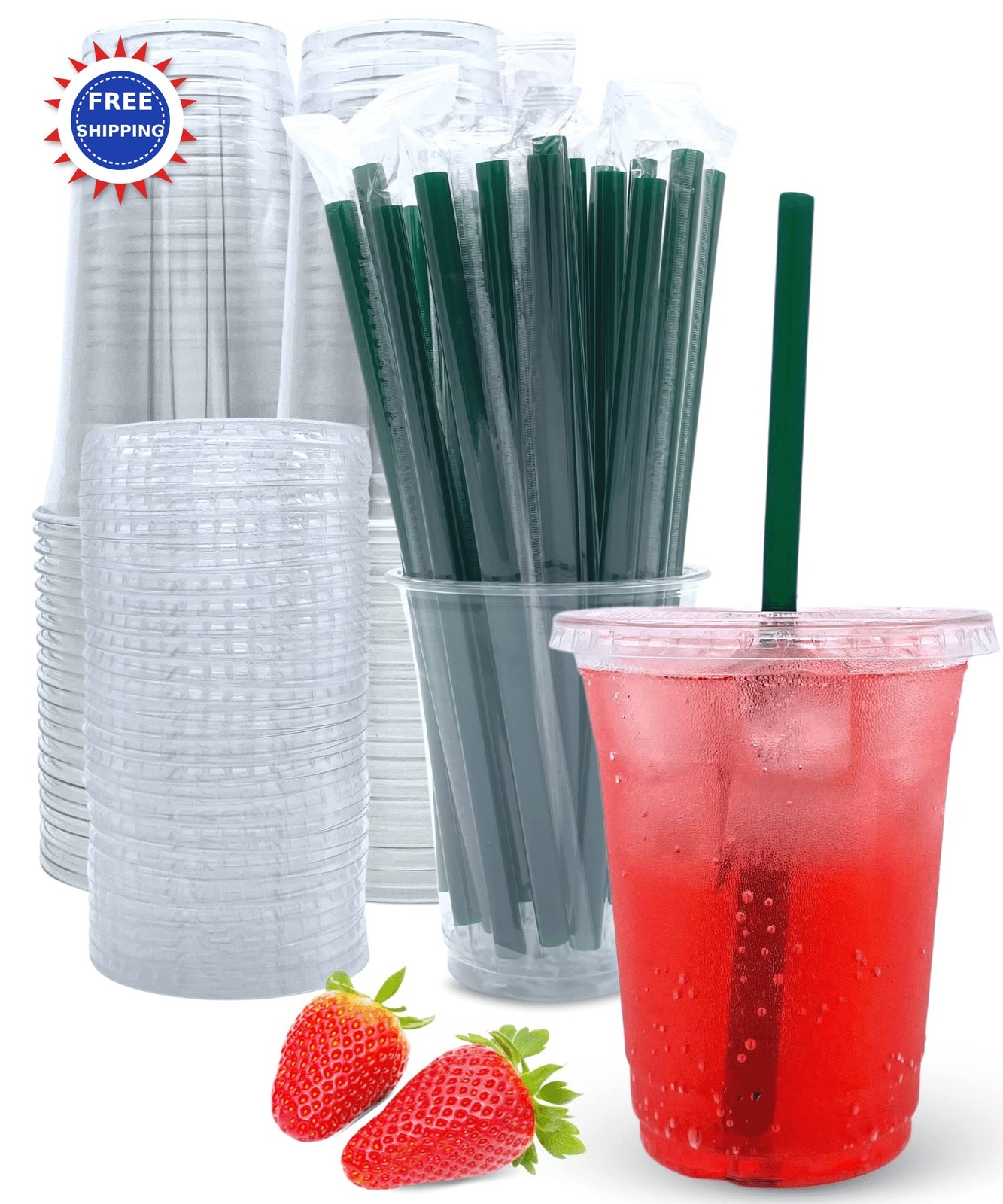Plastic Cups Disposable 12 oz with Lids and Straws 25 Sets Clear Coffee maker