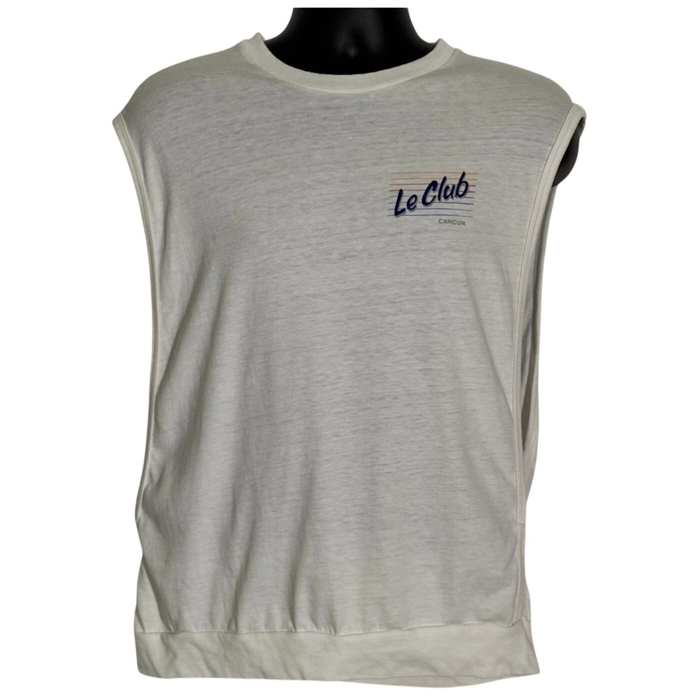 Vintage Club Med Le Club Cancun Muscle Tee Sleeveless Shirt White Men's