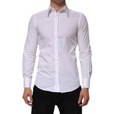 DOLCE & GABBANA Shirt White Cotton MARTINI Long Sleeve Dress 37/US14.5/XS 680usd